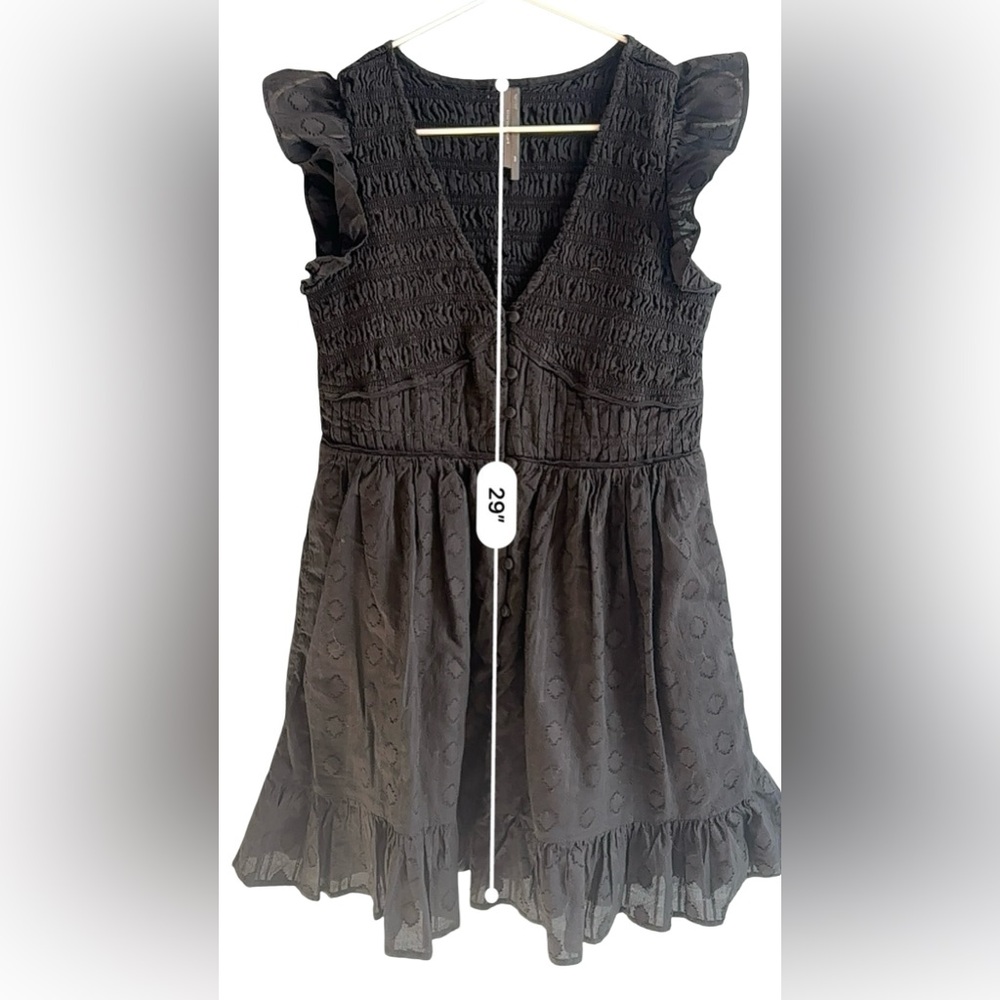 Anthropologie Peregrine Mini Dress Women's Size XS Black Cotton Smocked Pockets - Picture 9 of 12